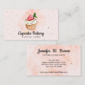 Roze gebak Waterverf Aardbeien Cupcake Visitekaartje (Voorkant / Achterkant)