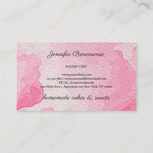 Roze gebak Waterverf Monogram bakkerij Visitekaartje (Achterkant)