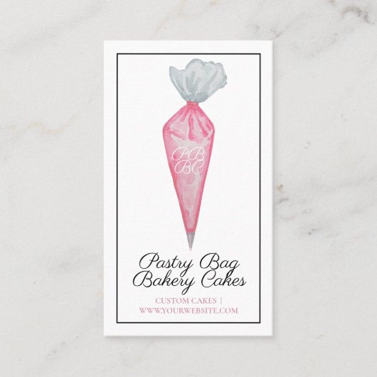 Roze gebak Waterverf Monogram bakkerij Visitekaartje (Voorkant)