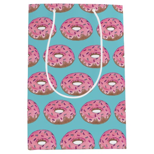 Roze Gebakken Donut Sprinkels Donut Junk Food Medium Cadeauzakje (Voorkant)