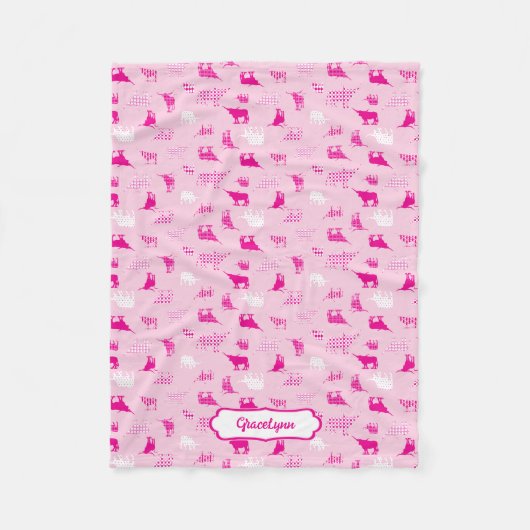 Roze gebatterde Longhorns patroon Fleece Deken (Voorkant)