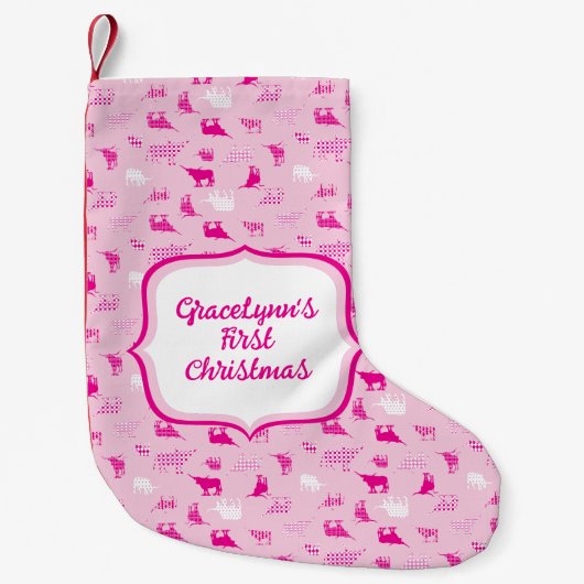 Roze gebatterde Longhorns patroon Kleine Kerstsok (Voorkant)