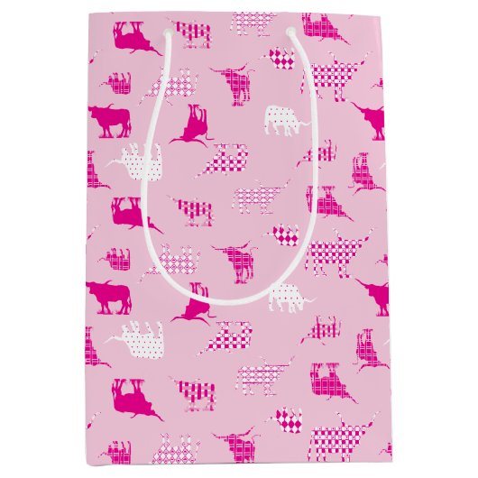 Roze gebatterde Longhorns patroon Medium Cadeauzakje (Voorkant)