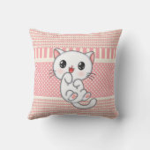 Roze gebatterde mosterd met Cute Kitten-teken Th Kussen (Achterkant)