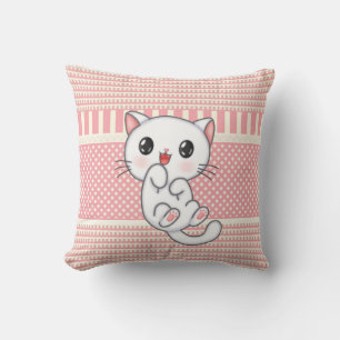 Roze gebatterde mosterd met Cute Kitten-teken Th Kussen