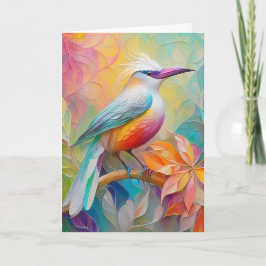 Roze Gebekt Rode Borst Fantasie Vogel Kaart (Voorkant)