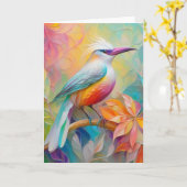 Roze Gebekt Rode Borst Fantasie Vogel Kaart (Gele Bloem)