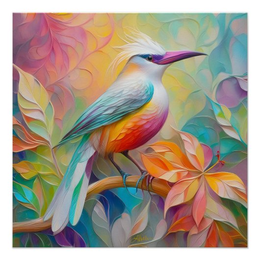 Roze Gebekt Rode Borst Fantasie Vogel Perfect Poster (Voorkant)
