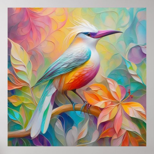 Roze Gebekt Rode Borst Fantasie Vogel Poster (Voorkant)