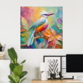 Roze Gebekt Rode Borst Fantasie Vogel Poster (Thuiskantoor)