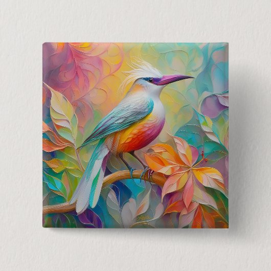 Roze Gebekt Rode Borst Fantasie Vogel Vierkante Button 5,1 Cm (Voorkant)