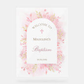 roze gebladerte Doop welkom Acryl Bord (Voorkant)