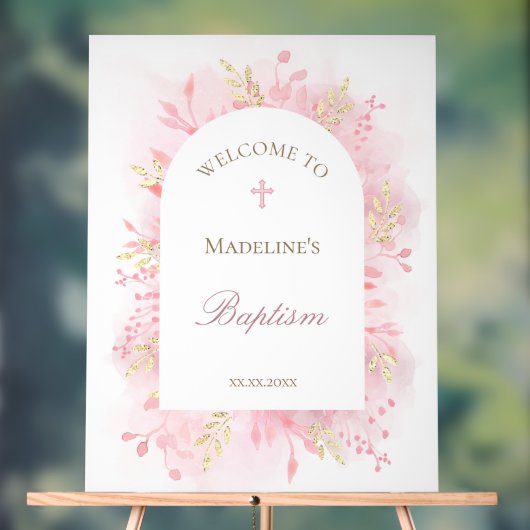 roze gebladerte Doop welkom Acryl Bord (Neutraal)