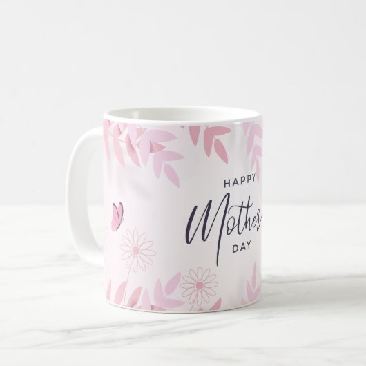 Roze gebladerte & vlinders koffiemok (Voorkant links)