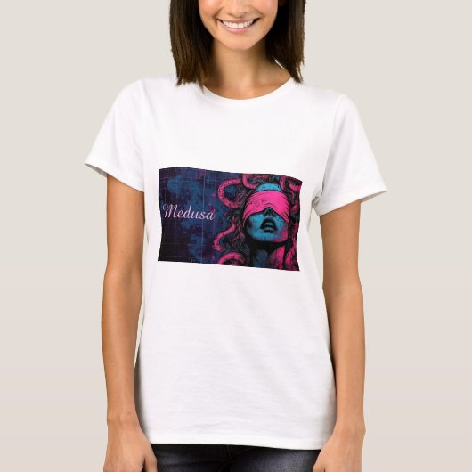 Roze geblinddoekte Medusa T-shirt (Voorkant)