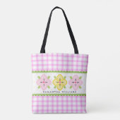 Roze gebloemd geruit monogram tote bag (Achterkant)