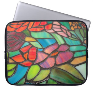Roze gebloemde glas-in-lood laptophoes laptop sleeve