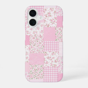 Roze gebloemde patchwork telefoonhoes iPhone 16 hoesje