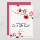 Roze gebluste Cherry Blossom Wedding Save the Date (Voorkant / Achterkant)