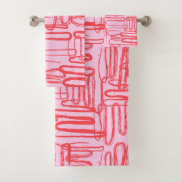 Roze gebogen golvende krabbel abstract modern bad handdoek
