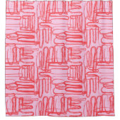 Roze gebogen golvende krabbel abstract modern douchegordijn (Voorkant)