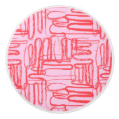 Roze gebogen golvende krabbel abstract modern keramische knop (Voorkant)