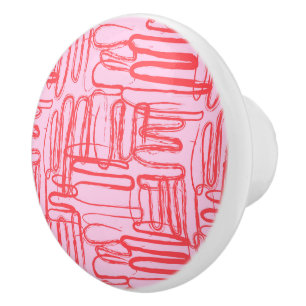 Roze gebogen golvende krabbel abstract modern keramische knop