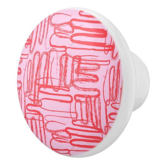 Roze gebogen golvende krabbel abstract modern keramische knop (Rechts)