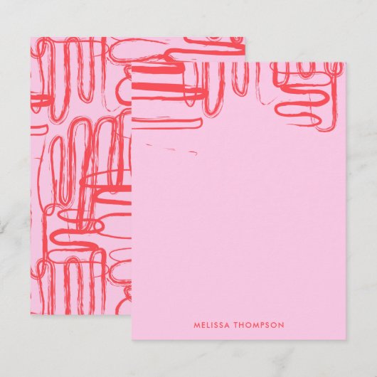Roze gebogen kronkelige abstracte moderne notitiekaartje (Voorkant / Achterkant)