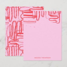 Roze gebogen kronkelige abstracte moderne notitiekaartje