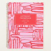 Roze gebogen kronkelige abstracte moderne planner (Voorkant)