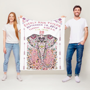 Roze geboorte record statistieken olifant stam bab fleece deken
