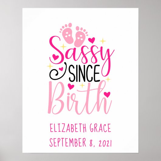 Roze geboorte Stats Baby Footprint Sassy from Birt Poster (Voorkant)