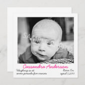 Roze geboorteaankondiging aankondiging (Voorkant / Achterkant)