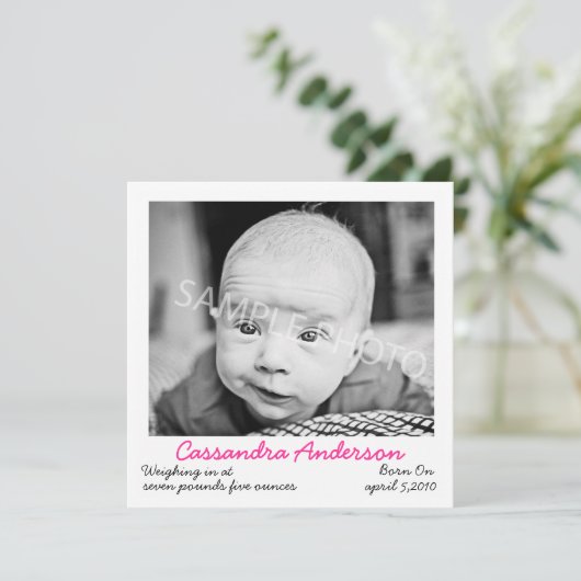 Roze geboorteaankondiging aankondiging (Staand voorkant)