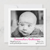 Roze geboorteaankondiging aankondiging (Voorkant)