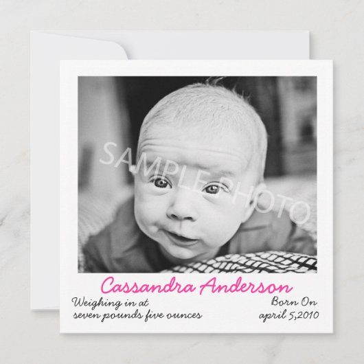 Roze geboorteaankondiging aankondiging (Voorkant)