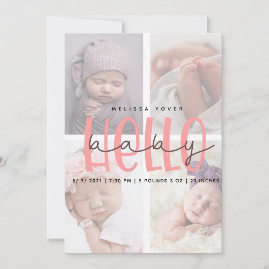 Roze geboorteaankondiging meisje scriptkaart kaart (Voorkant)