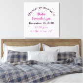 Roze geboortegegevens van baby meisje canvas afdruk (Insitu (Slaapkamer))
