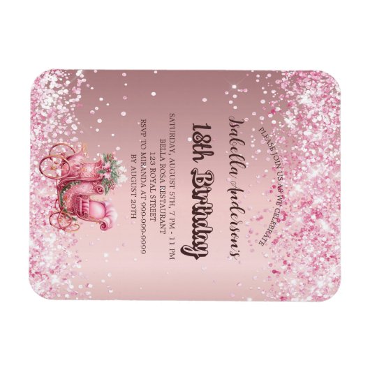 Roze geboortehuis koets meisjesachtige luxe uitnod magneet (Horizontaal)