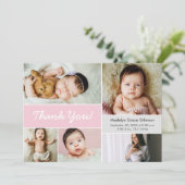 Roze Geboortekaartje Aangepaste foto Baby shower Bedankkaart (Staand voorkant)