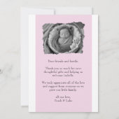 Roze geboortekaartje met foto kaart (Achterkant)