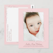 Roze geboortekaartje voor meisje met vintage uitst briefkaart (Voorkant / Achterkant)