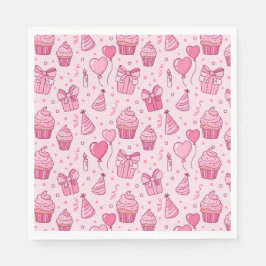 Roze Geboortekaartservetten met Cupcake Servet