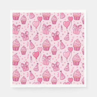 Roze Geboortekaartservetten met Cupcake Servet