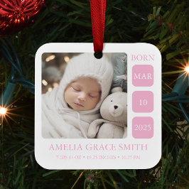 Roze geboortestatistiek meisje foto kerstbal ornam keramisch ornament