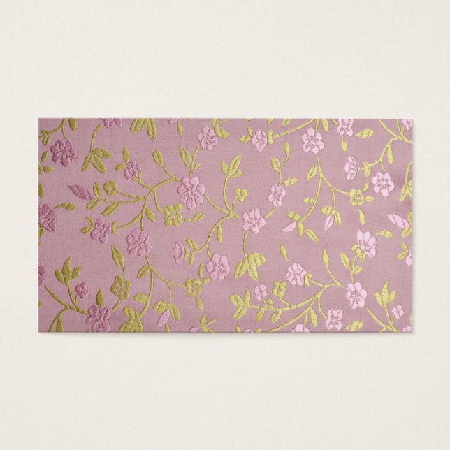 Roze geborduurde bloemen visitekaartje (Voorkant)