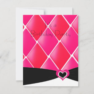 Roze Geborduurde Diamanten Verjaardagsuitnodiging Kaart