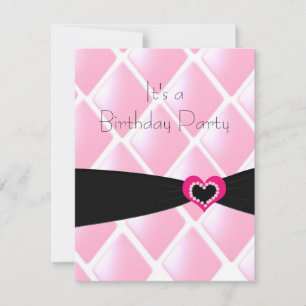 Roze Geborduurde Diamanten Verjaardagsuitnodiging Kaart