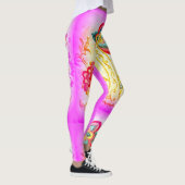 roze geborduurde palmbomen leggings (Rechts)